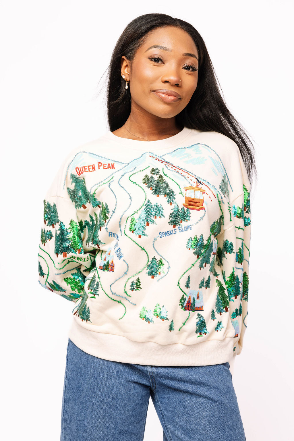 Beige 'Sparkle Slope' Scenery Sweatshirt