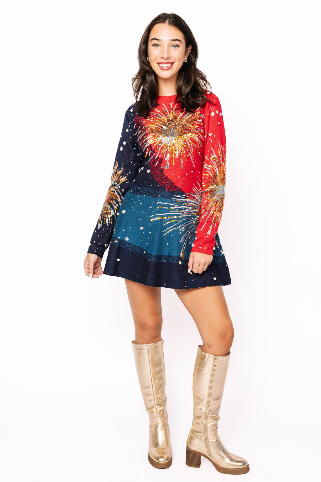 Sample Red & Blue Firework Pearl Sweater Dress