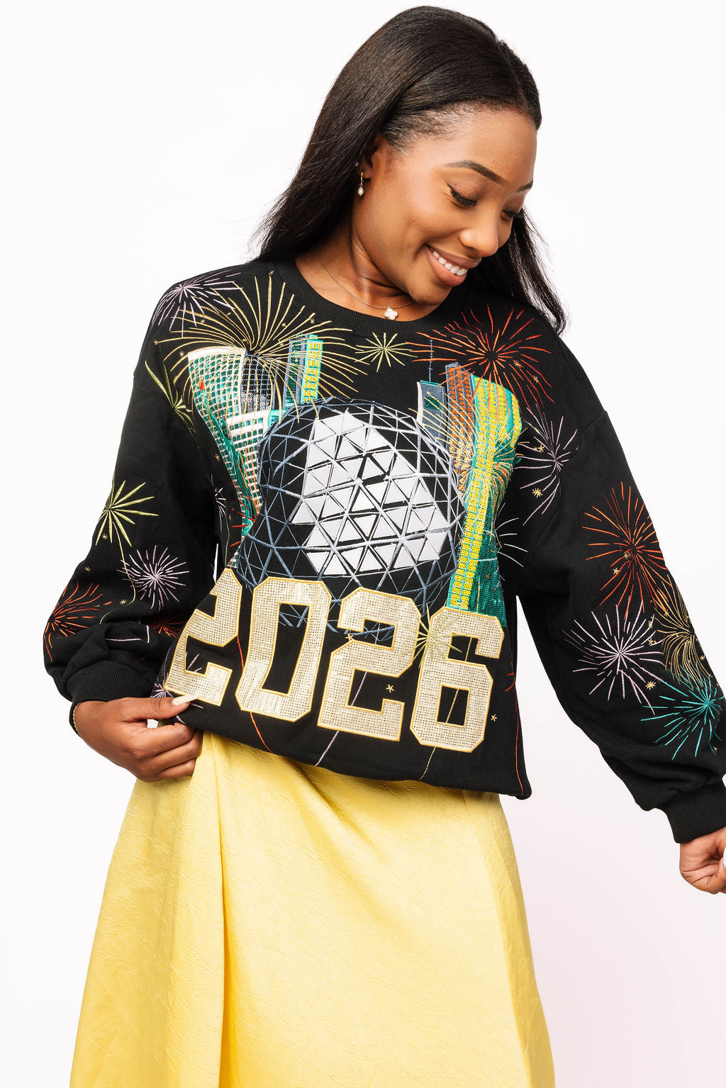 Black 2026 Fireworks In City Sweatshirt