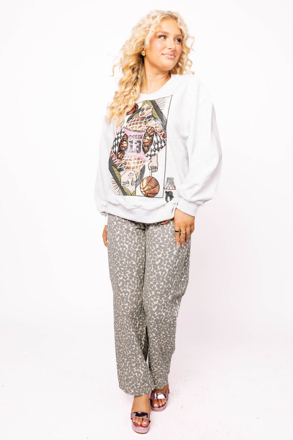 Grey & Pink Fair Skin Tone Basketball Queen Card Sweatshirt