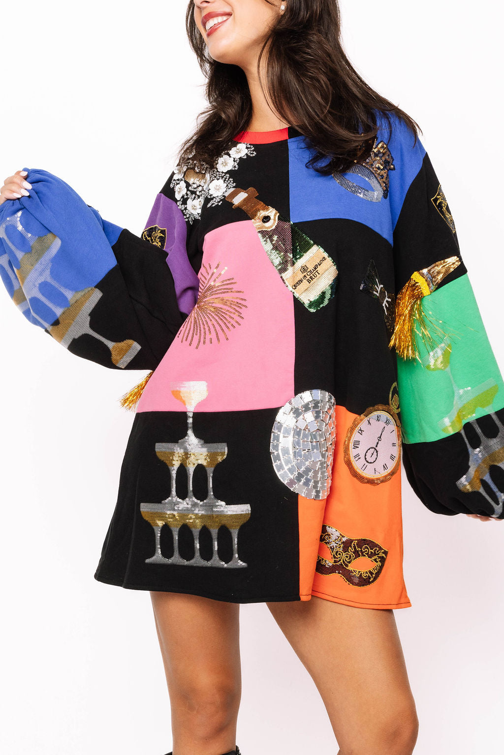 Multi Checkered NYE Icon Bubble Sleeve Dress