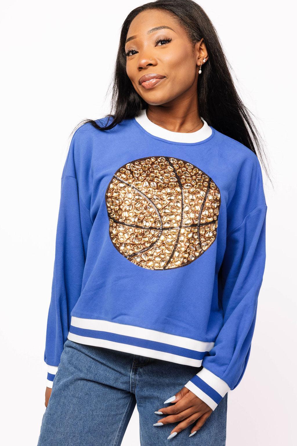 Royal Blue Jeweled Basketball Sweatshirt