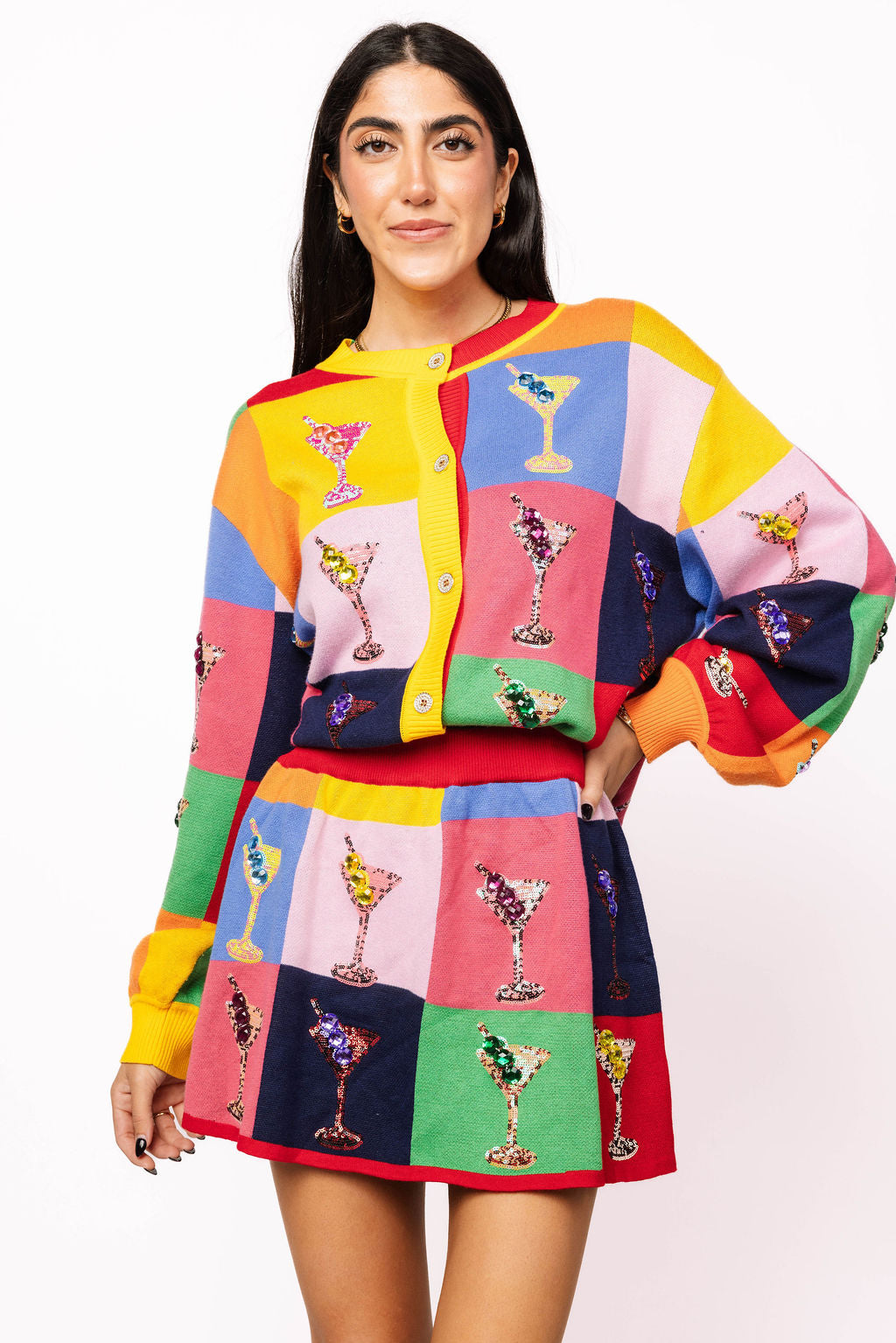 Multi Checkered Cosmo Button Up Sweater