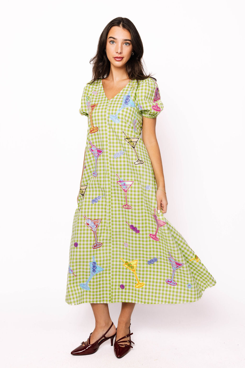Green & White Multi Martini Colorblock Gingham Dress