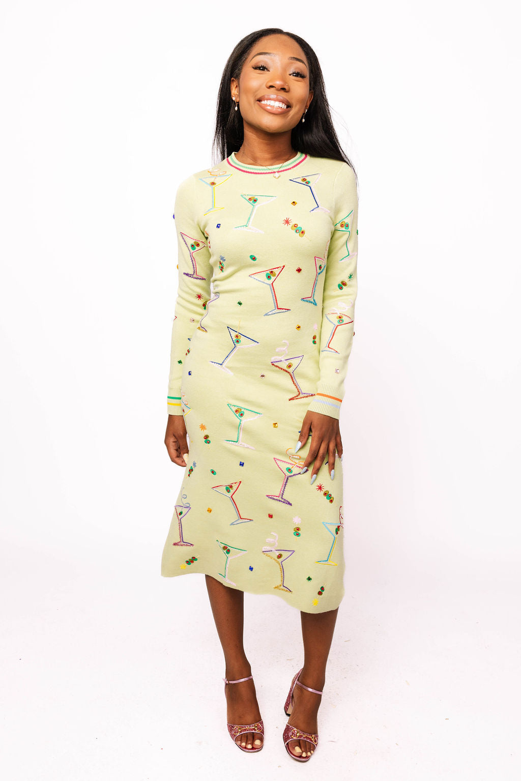 Mint Green Multi Cosmo & Martini Knit Midi Dress