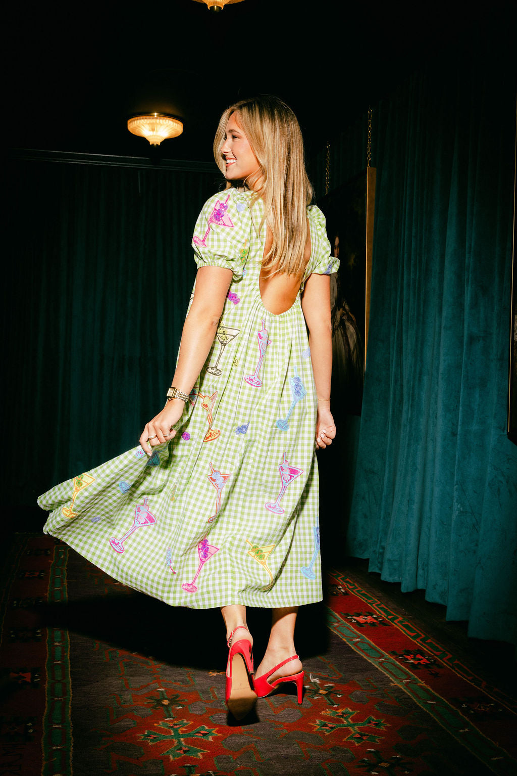 Green & White Multi Martini Colorblock Gingham Dress