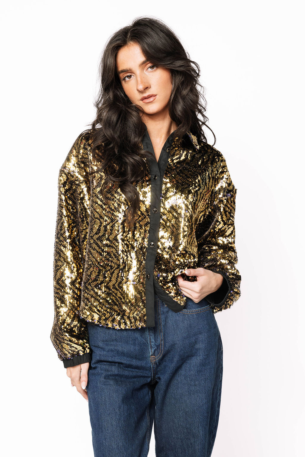 Sample Full Sequin Tiger Button Down Shirt