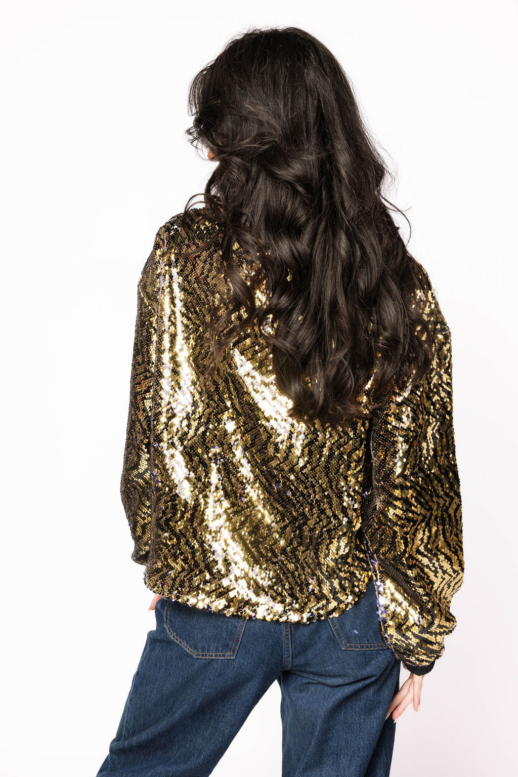 Sample Full Sequin Tiger Button Down Shirt