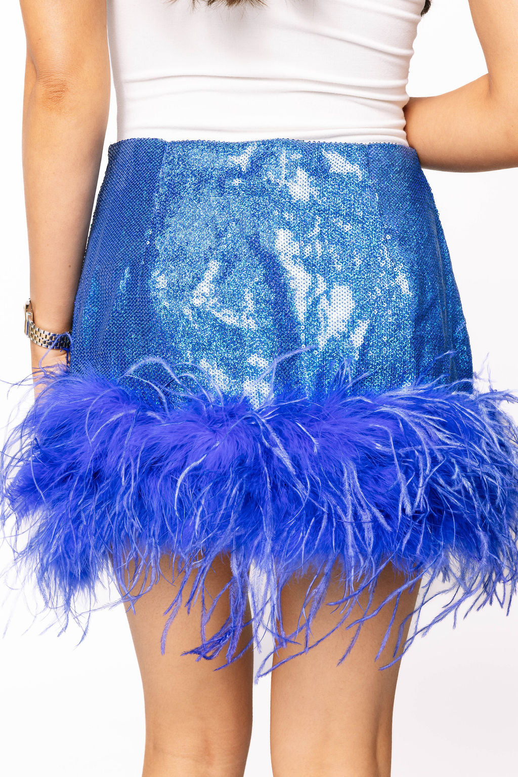Sample Royal Blue Sequin Feather Bottom Skirt