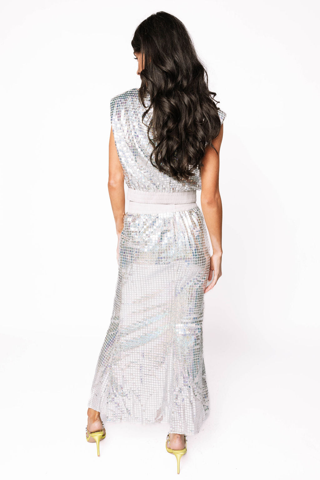 Sample Silver Holographic Tank/Maxi Skirt Set
