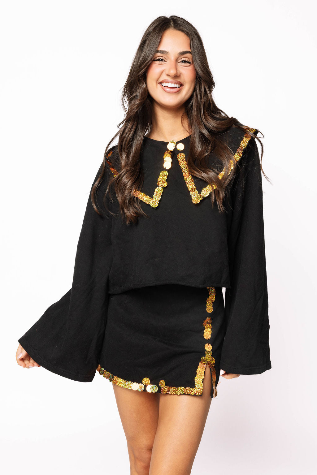 Sample Black & Gold Paillette Collar Top/Skort Set
