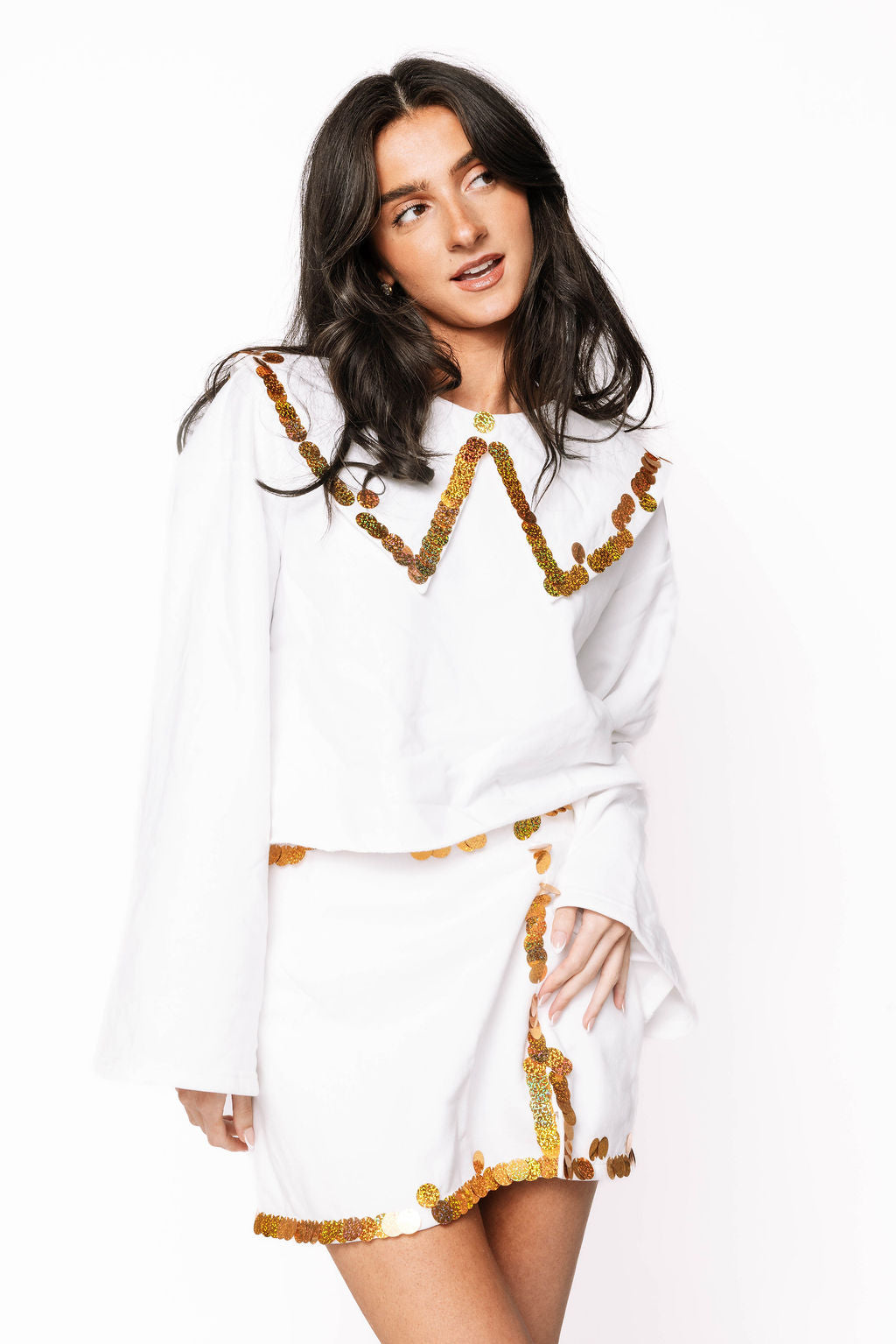 Sample White & Gold Paillette Skort Only