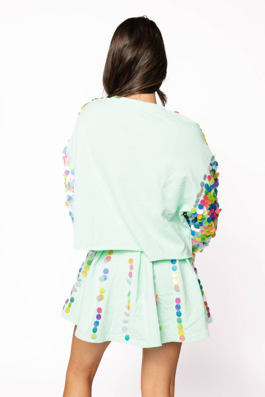 Sample Mint Rainbow Paillette Sweatshirt/Skort Set