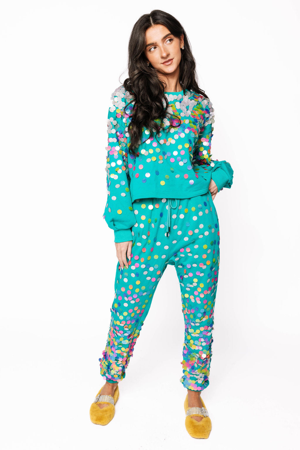 Sample Teal Rainbow Paillette Sweatshirt/Jogger Set