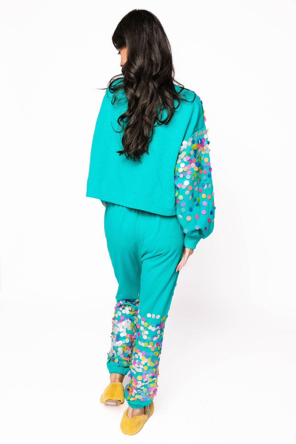 Sample Teal Rainbow Paillette Sweatshirt/Jogger Set