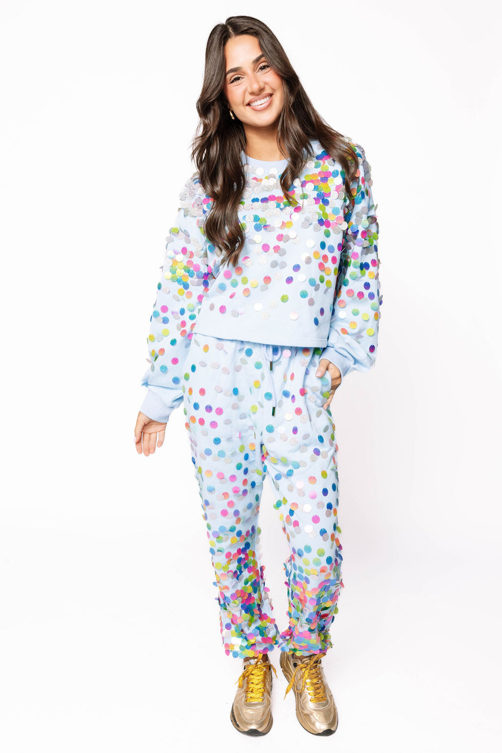 Sample Light Blue Rainbow Paillette Sweatshirt/Jogger Set