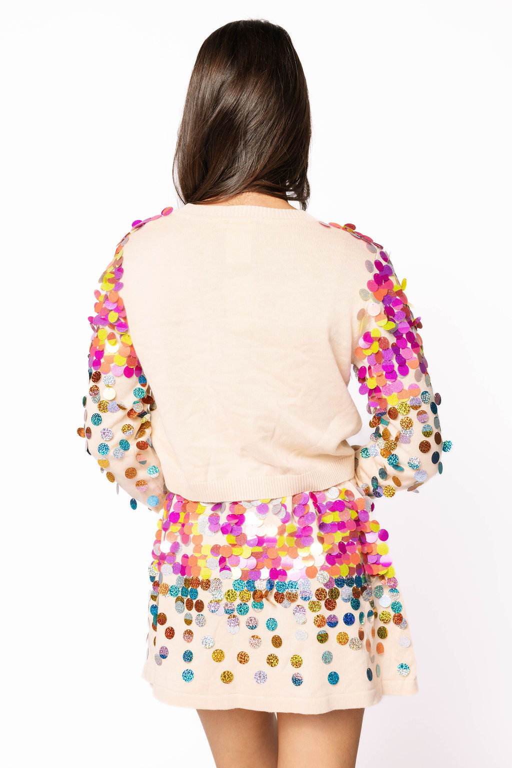 Sample Tan & Rainbow Paillette Sweater/Skirt Set
