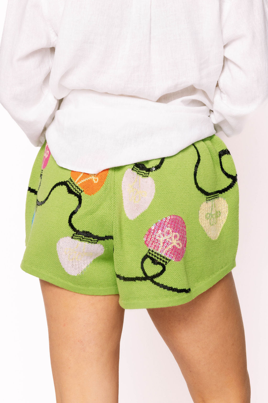 SAMPLE- Green Multi Christmas Light Knit Shorts