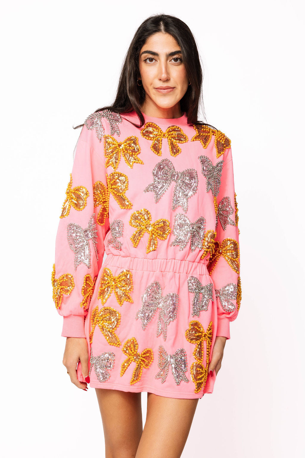 SAMPLE- Neon Pink Metallic Bow Dress