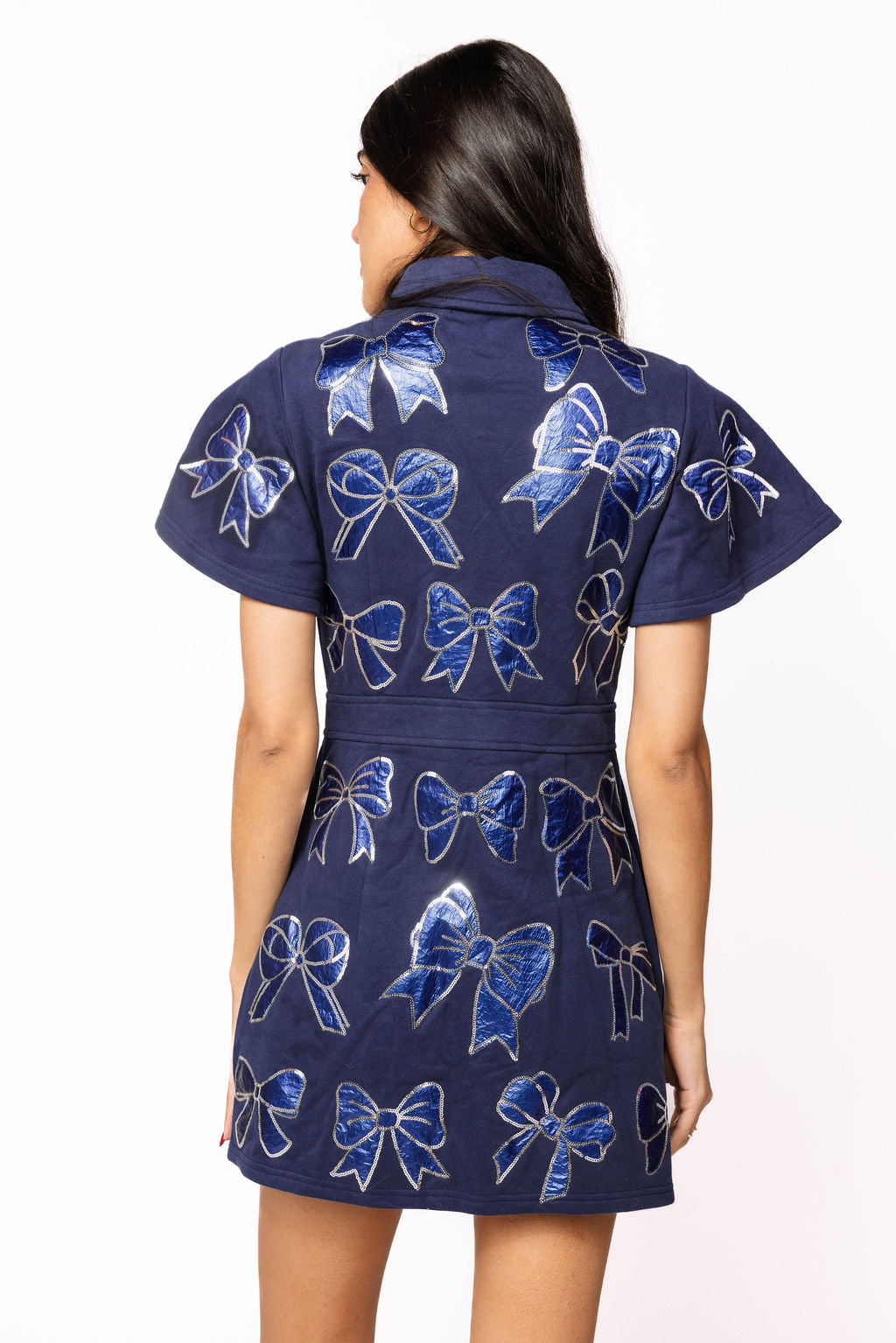 SAMPLE- Navy Metallic Bow All Over Dress