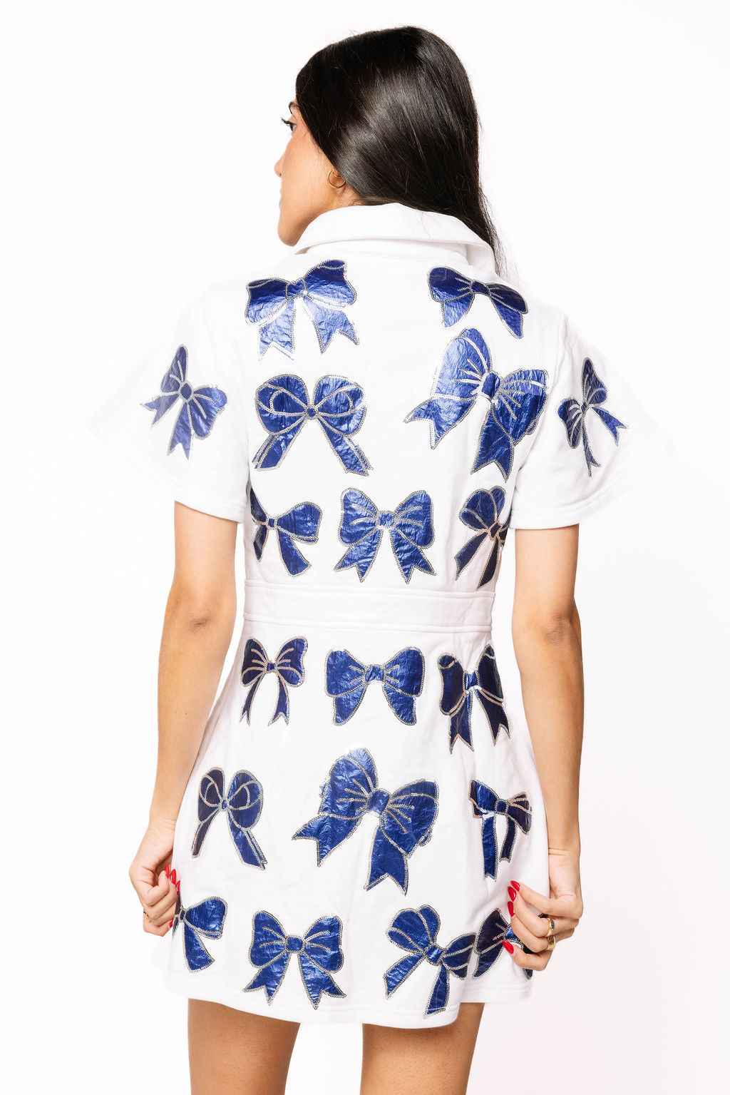 SAMPLE- White & Royal Metallic Bow Dress