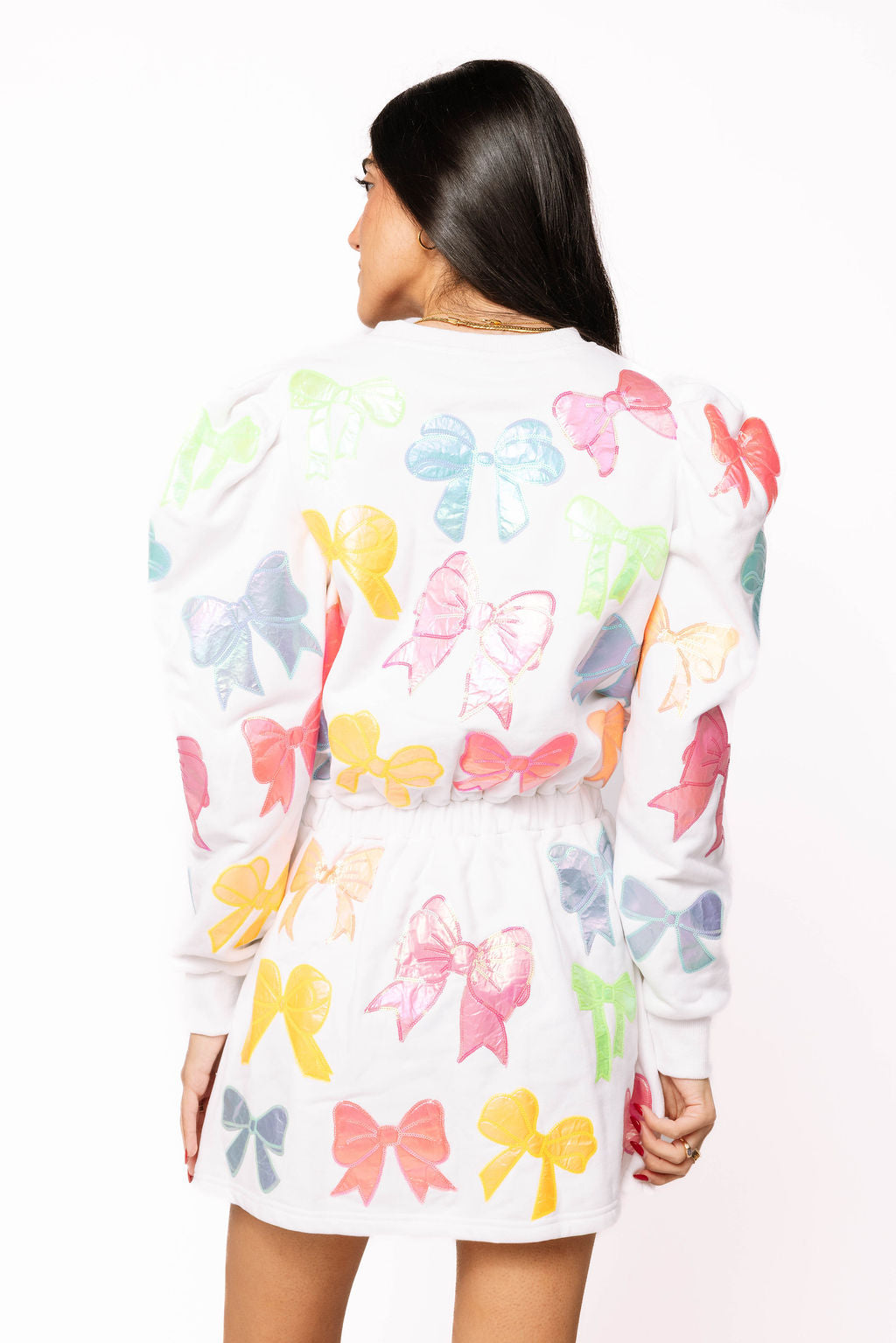 SAMPLE- White Neon Rainbow Bow Sweatshirt Dress