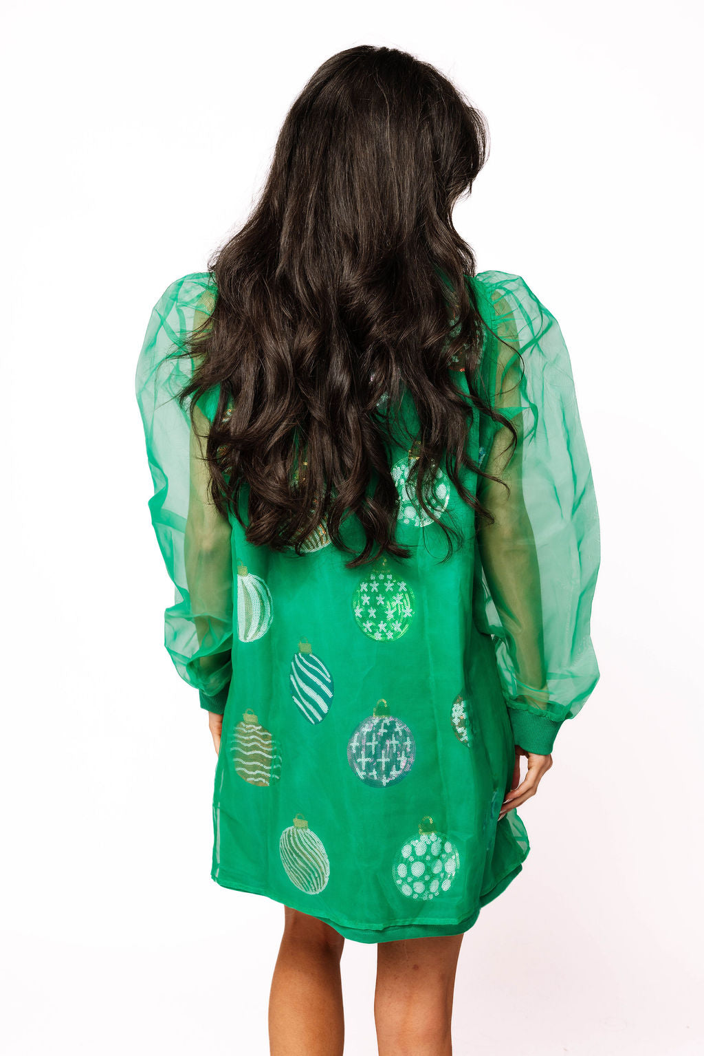 SAMPLE- Green Ornament Long Sleeve Sheer Dress