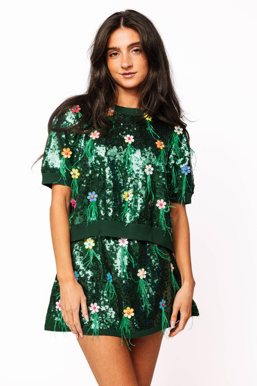 SAMPLE- Green Full Sequin Feather Set