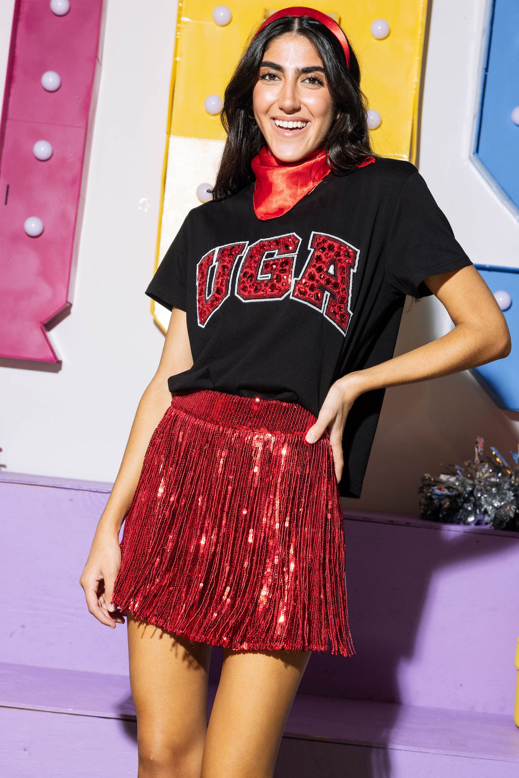 Licensed Black & Red Jeweled 'UGA' Tee