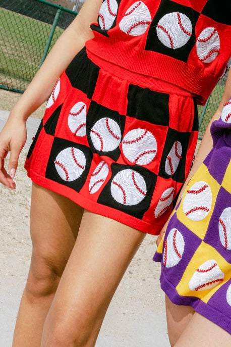 Red & Black Checkered Baseball Skirt