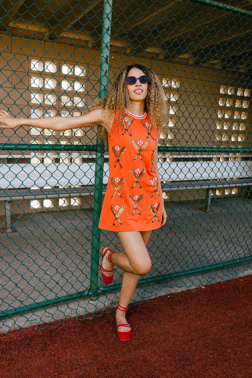 Orange Scattered Baseball Bat Tank Dress