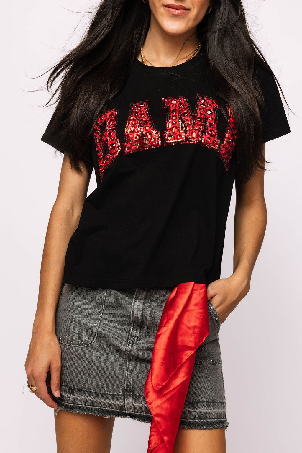Licensed Alabama 'Bama' Black with Multi Jewel Letter Tee