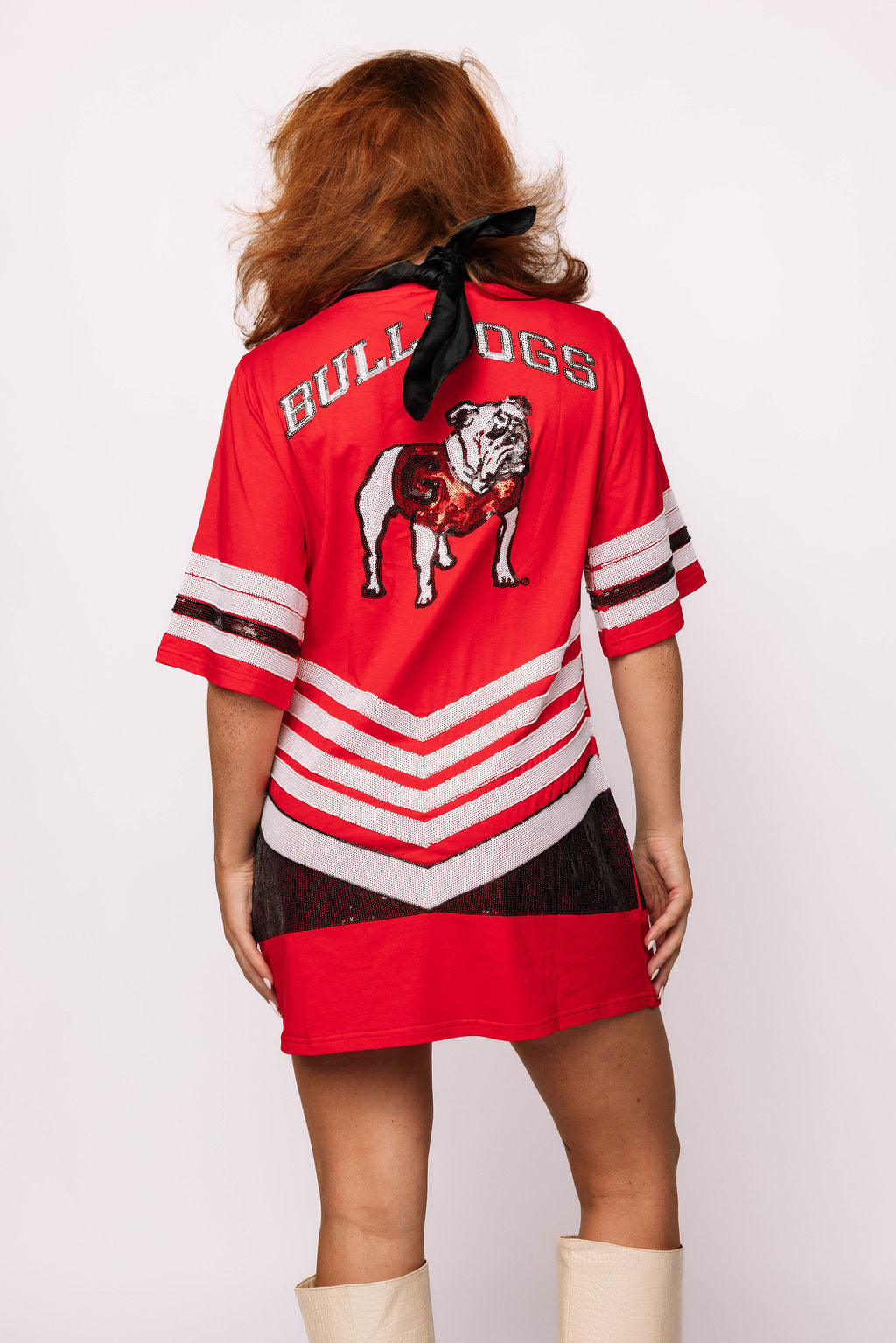 Licensed UGA V Striped Oversized Tee Dress Queen of Sparkles Licensed UGA V Striped Oversized Tee Dress Queen of Sparkles