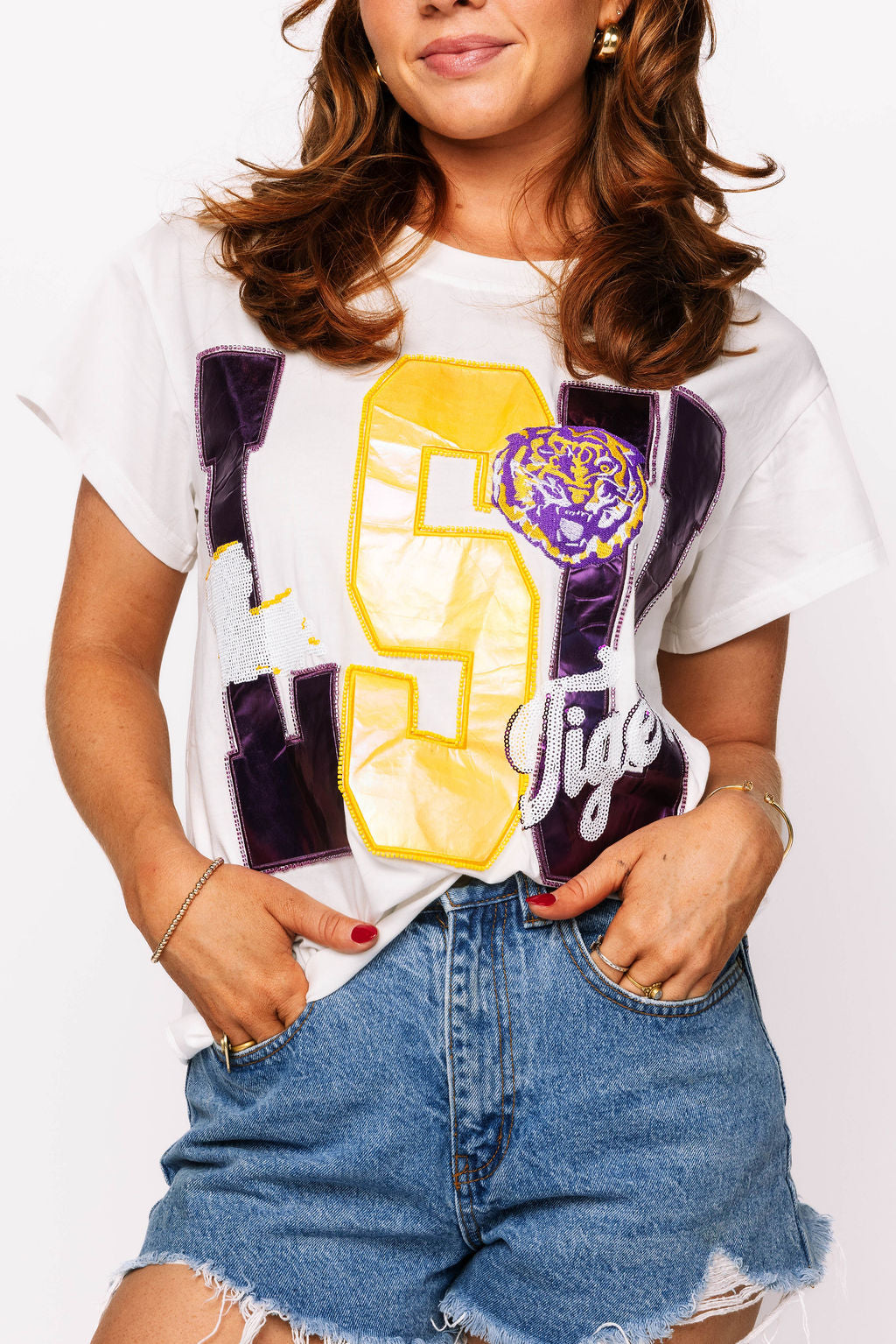 Licensed LSU Metallic Word with Icons Tee