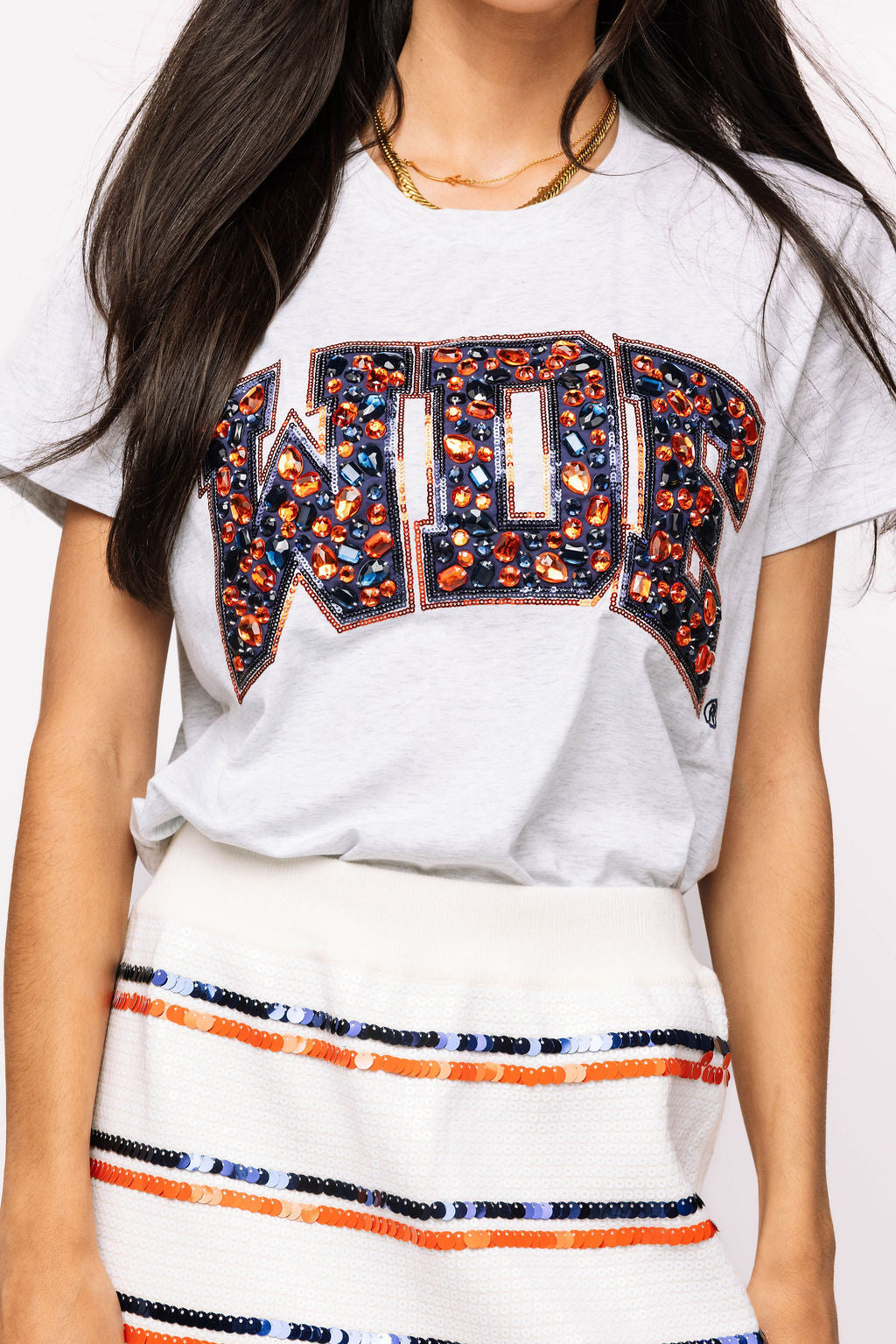 Licensed Auburn 'WDE' Grey with Multi Jewel Letter Tee