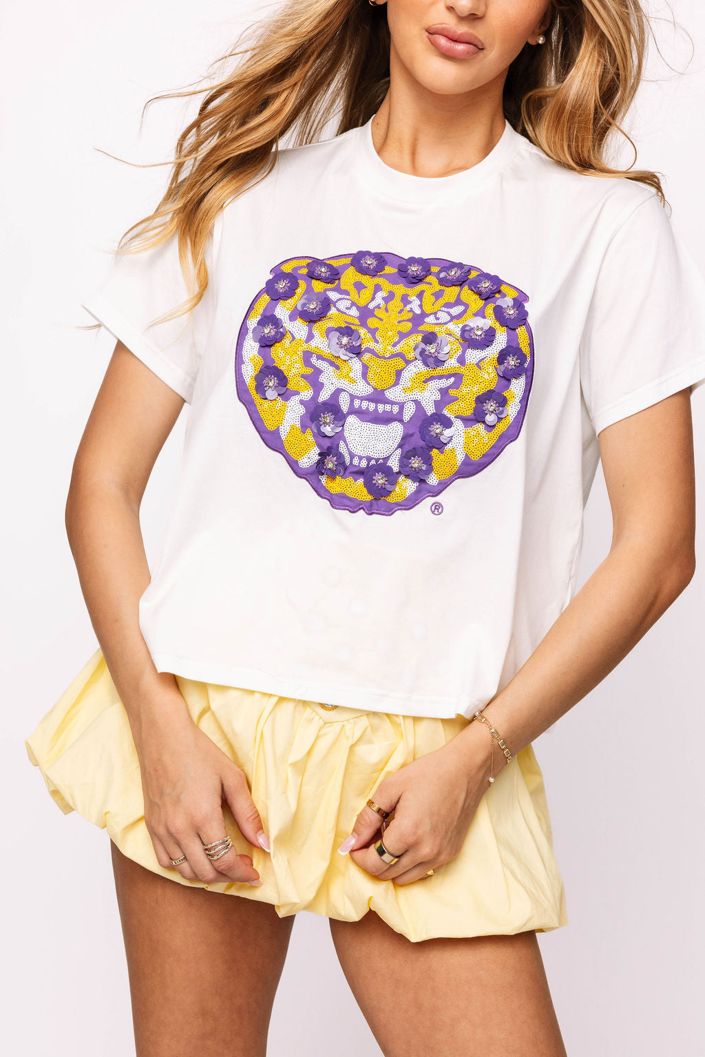 Licensed LSU Mascot Sequin Flower Tee