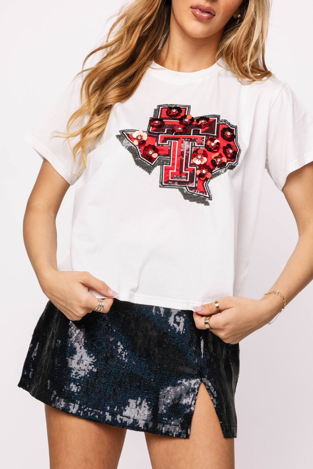 Licensed Texas Tech State Sequin Flower Tee