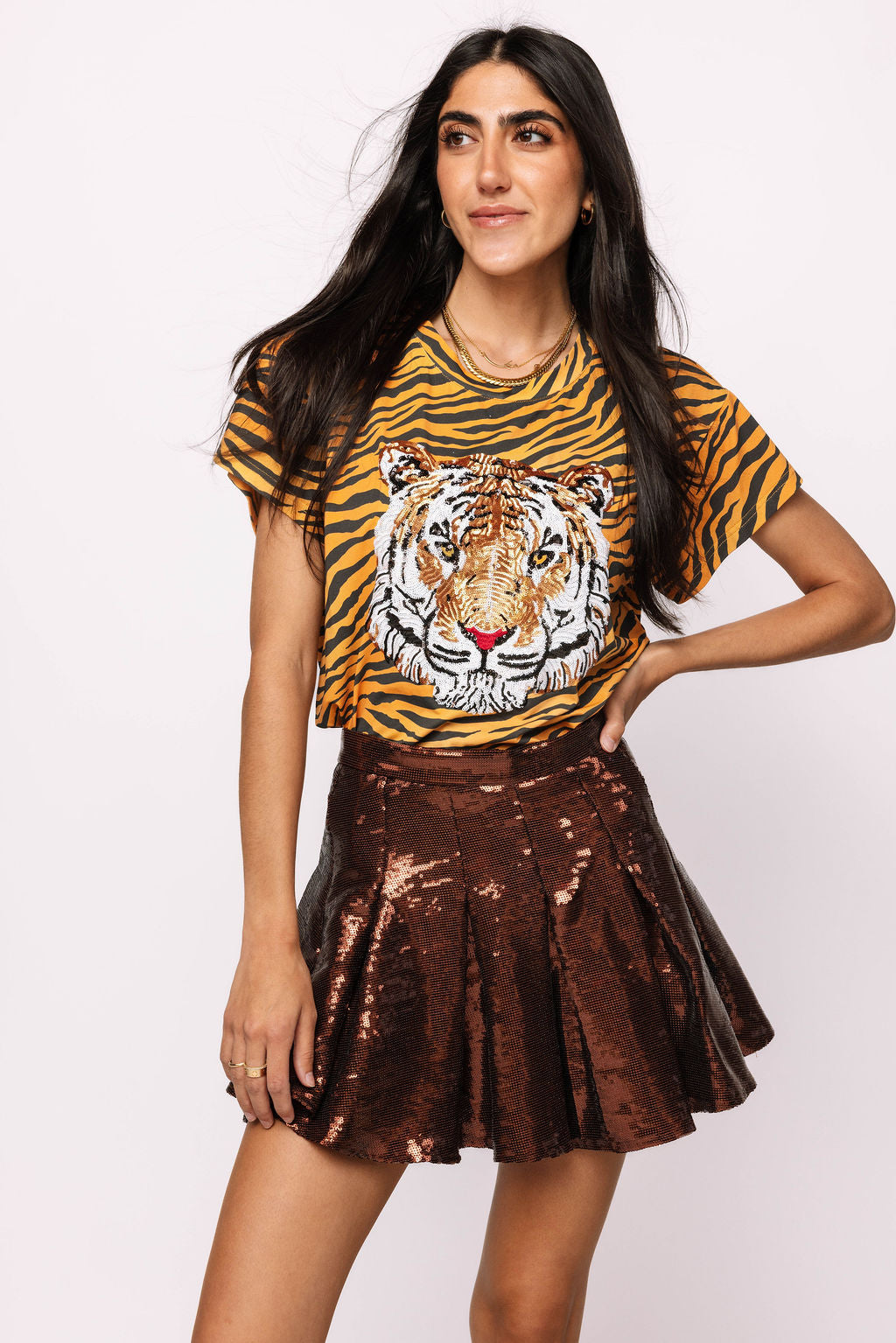Tiger Head on Tiger Print Tee