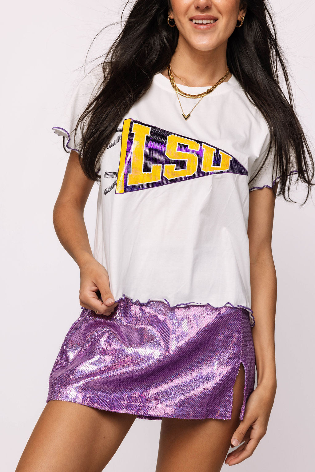 Licensed LSU Sequin Pennant Frill Tee