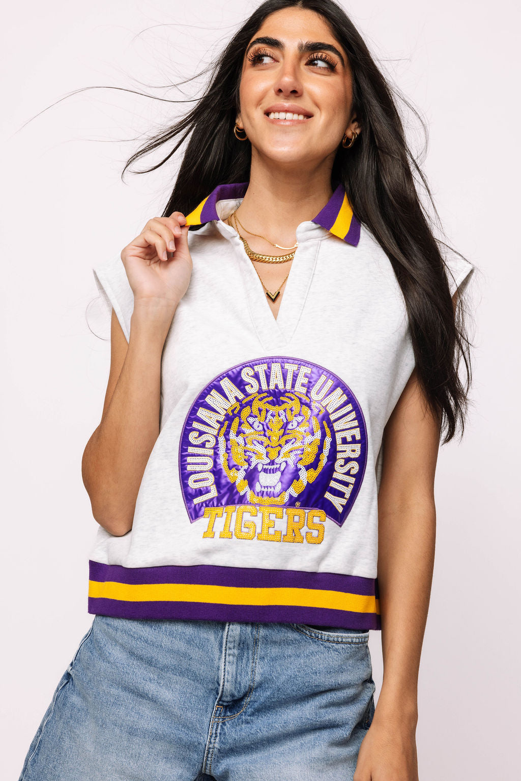 Licensed LSU Striped Collar Circular Mascot Tank