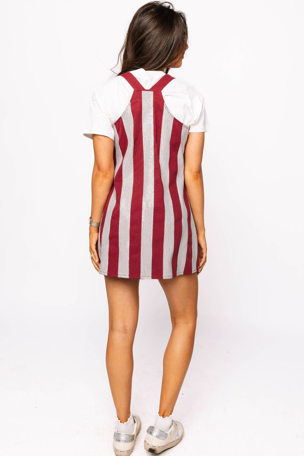 Maroon & Grey Sequin Striped Overall Dress Queen of Sparkles Maroon & Grey Sequin Striped Overall Dress Queen of Sparkles