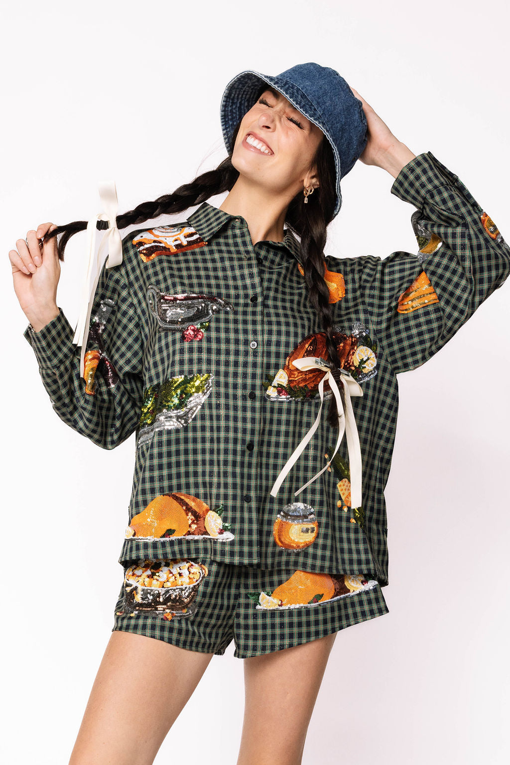 Navy Plaid Queen of Turkey Button Up Long Sleeve Top