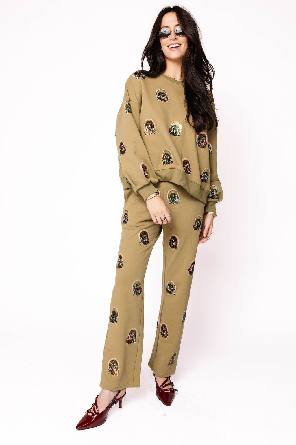Olive Green Scattered Turkey Sweatpant