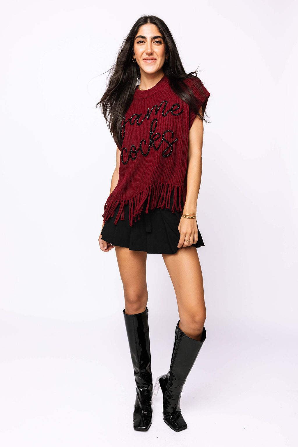 Licensed- Gamecocks Fringe Sweater Vest – Queen of Sparkles