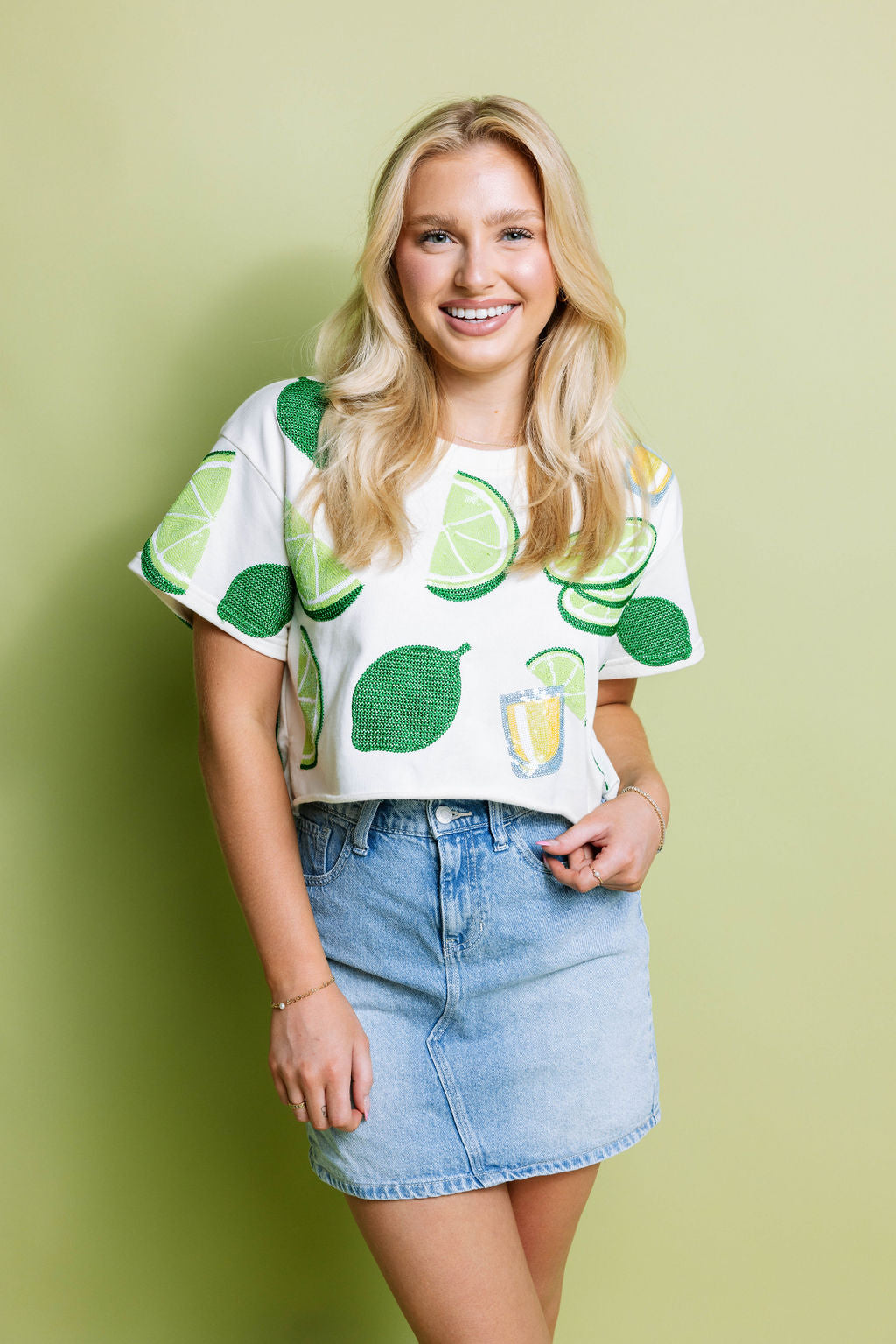 Ivory lime & Tequila Shot Short Sleeve Top