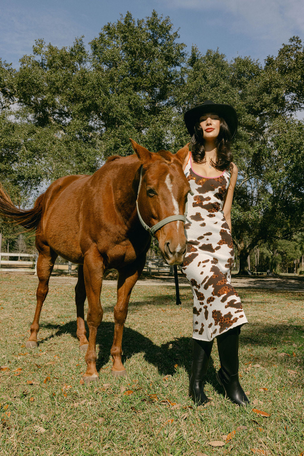 White & Brown Multi Trim Sequin Cow Print Dress Queen of Sparkles White & Brown Multi Trim Sequin Cow Print Dress Queen of Sparkles