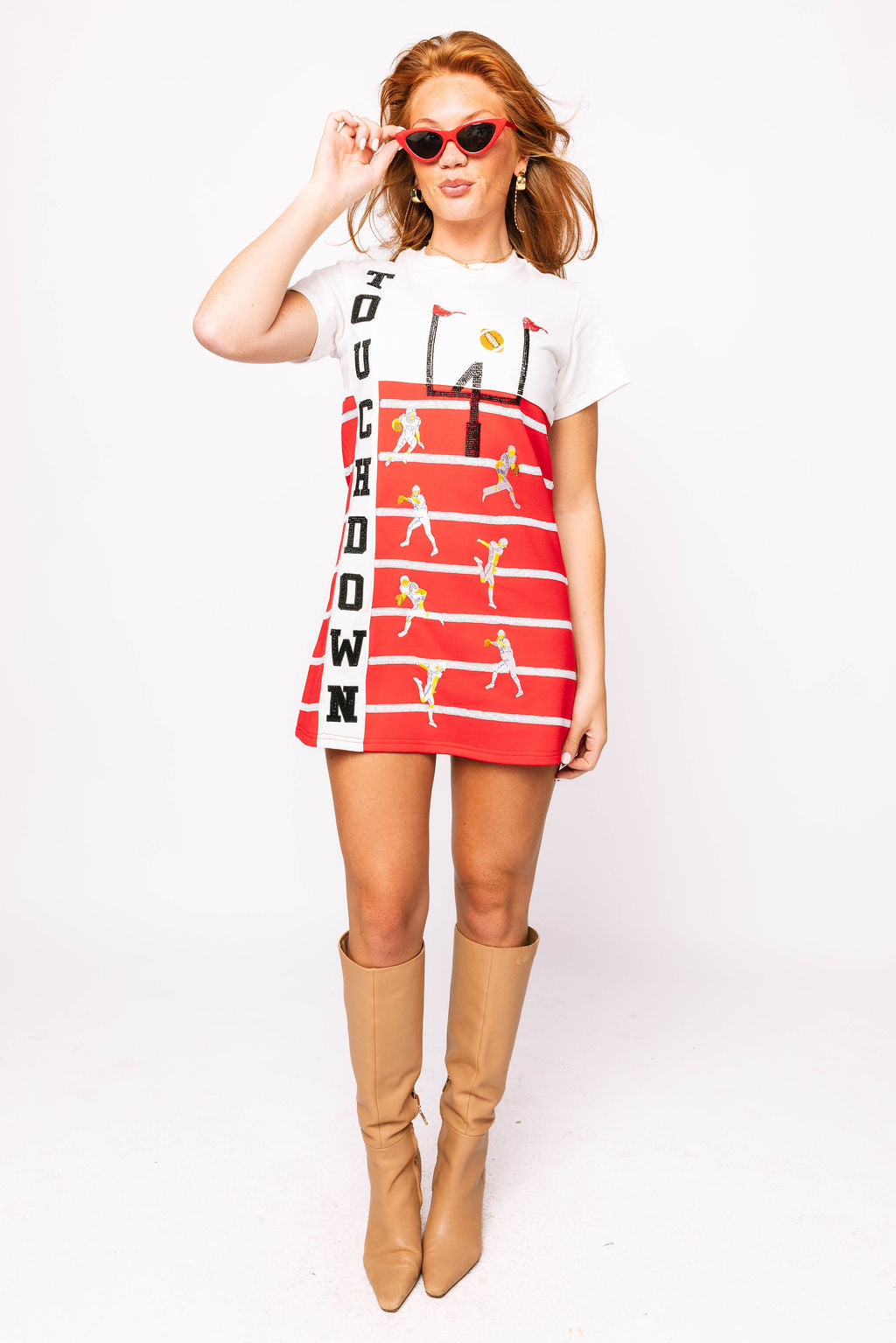 SAMPLE - Crimson & White Touchdown Football Field Tee Dress