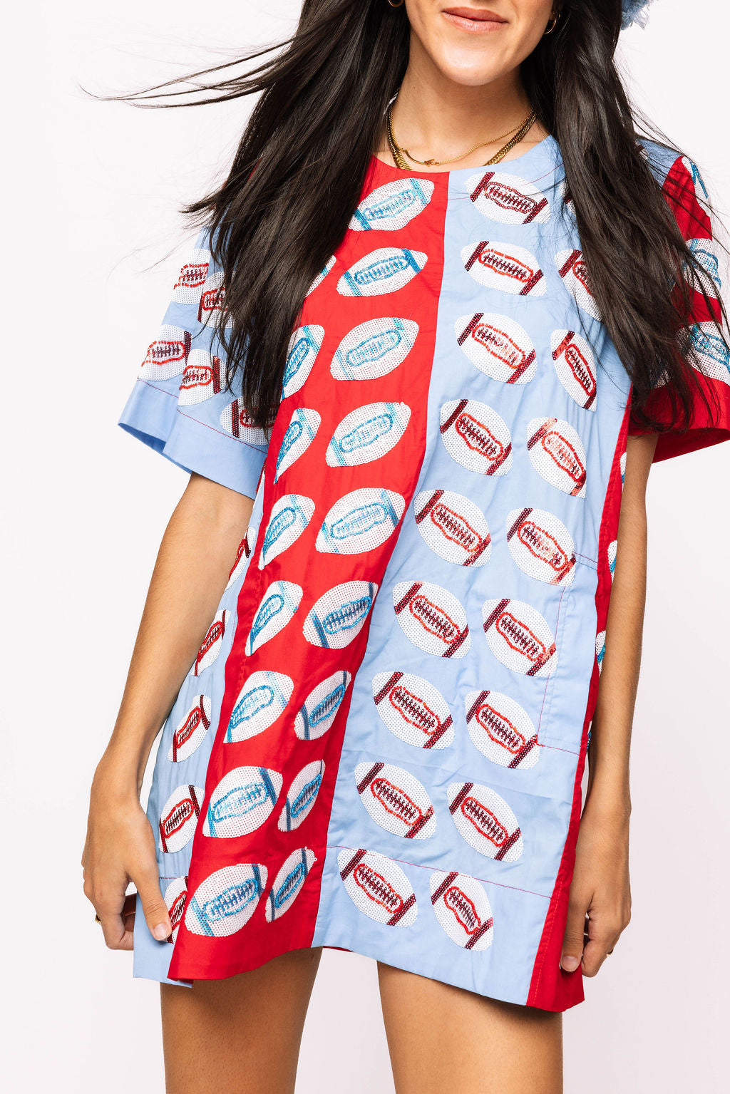 SAMPLE - Red & Powder Blue Colorblock Football SS Dress
