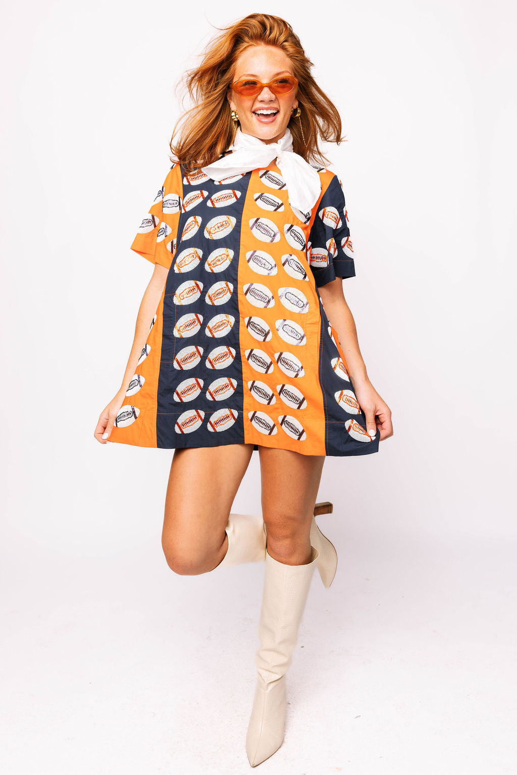 SAMPLE - Orange & Navy Colorblock Football SS Dress