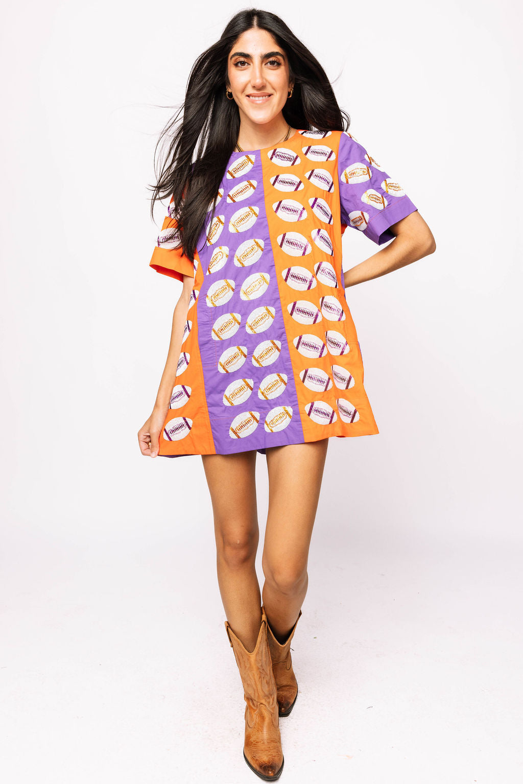 SAMPLE-Purple & Orange Colorblock Football SS Dress